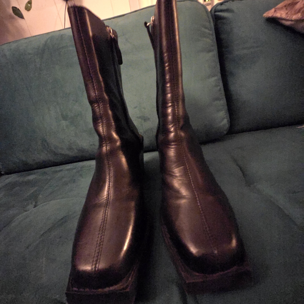 ASOS MENS All Black Leather Mid-Calf Boots Sleek Design - Picture 3 of 13